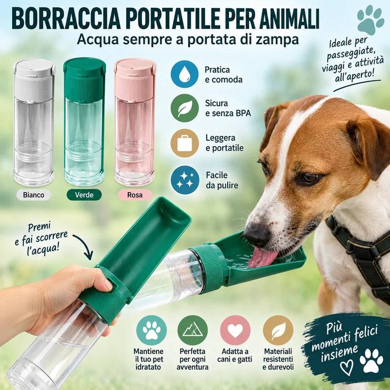 Borraccia Porta Acqua e Crocchette per Cani e Gatti